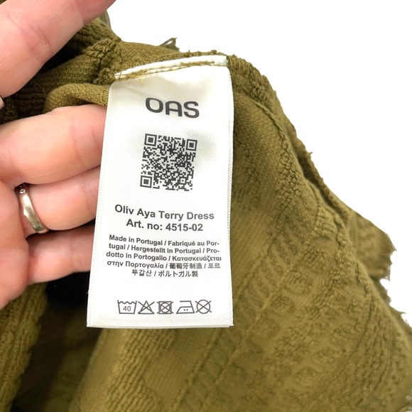 NEW OAS Terry textured fringe mini Dress in Olive green Aya Size M boho - Picture 13 of 14